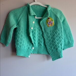 Vintage Handmade Kids Green Knitted Cardigan - Humpy Dumpy